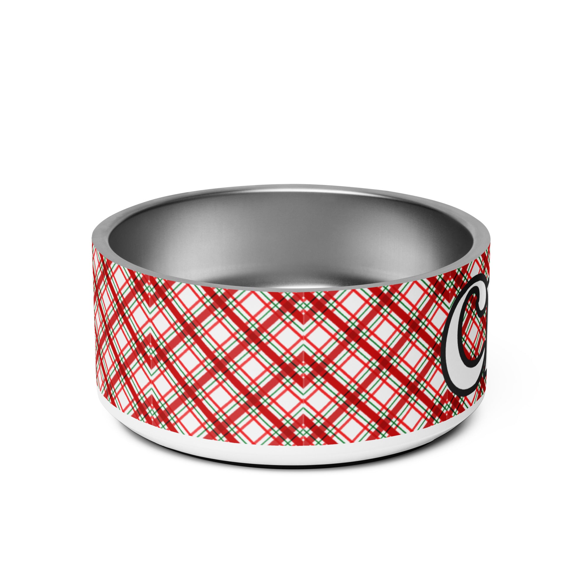 Christmas Plaid Pet bowl, Personalization Optional