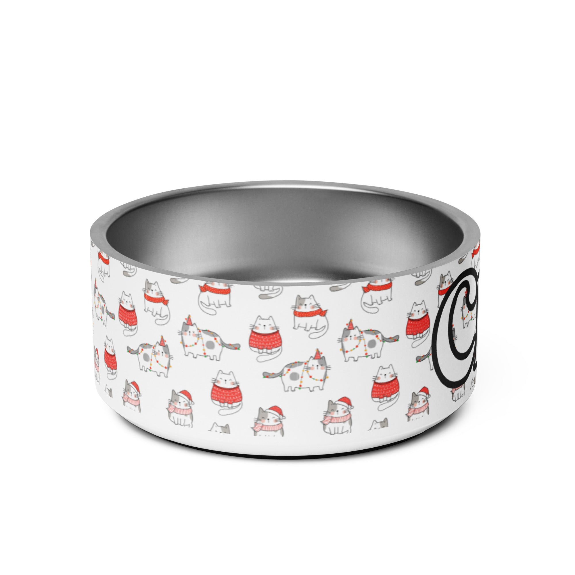 Christmas Holiday Cats in Scarves Personalized Pet bowl