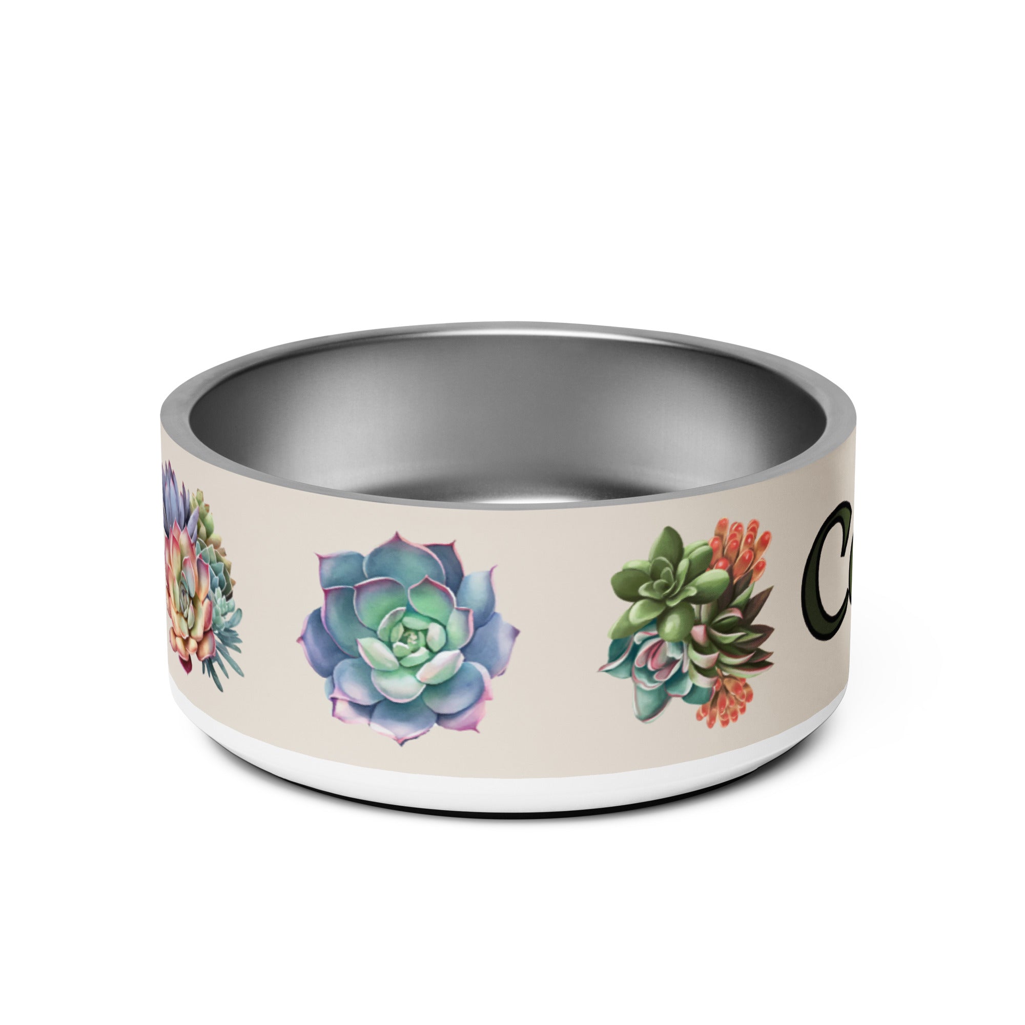 Beautiful Succulents Pet bowl, Add Your Pet's Name!