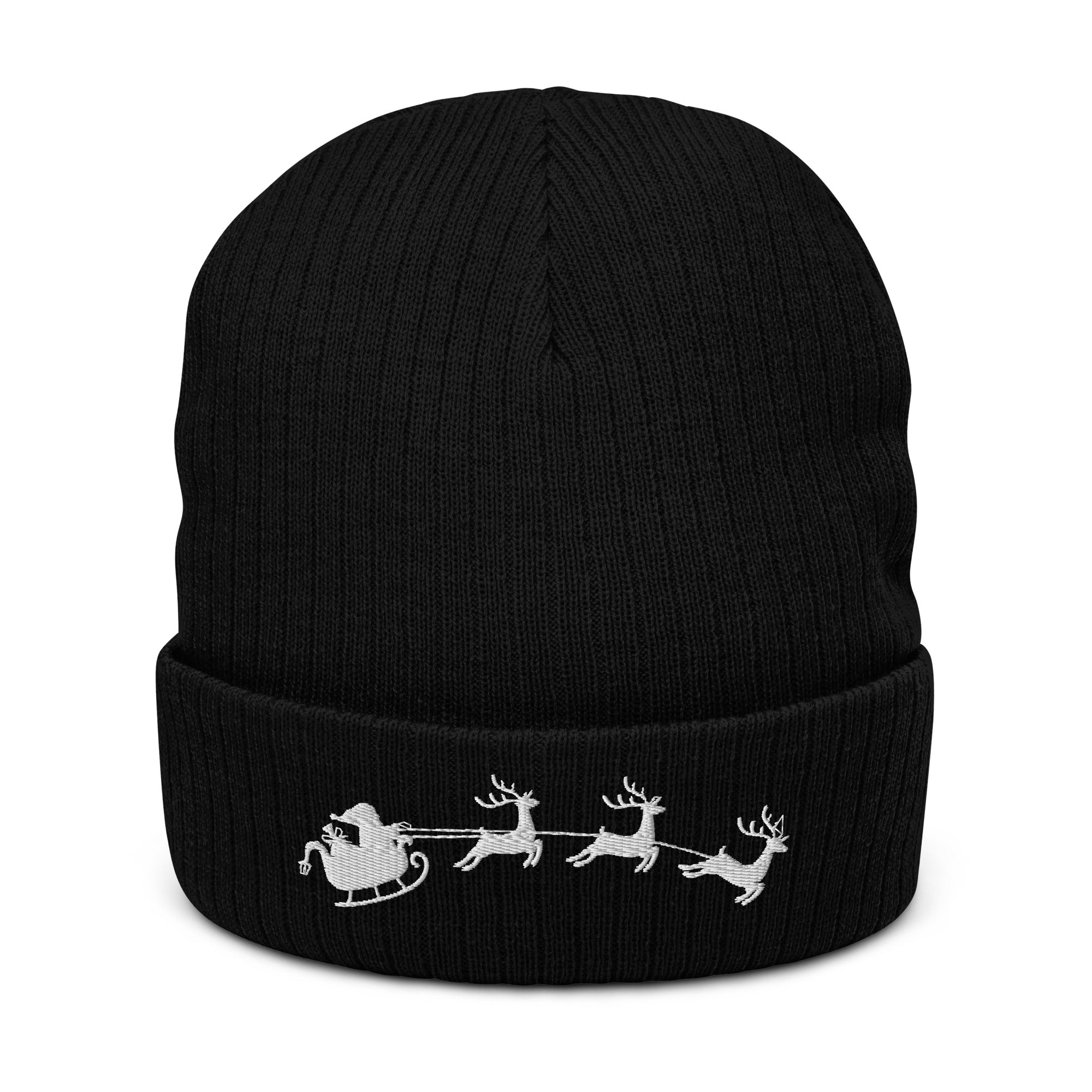 Santa's Sleigh Embroidered Ribbed knit beanie