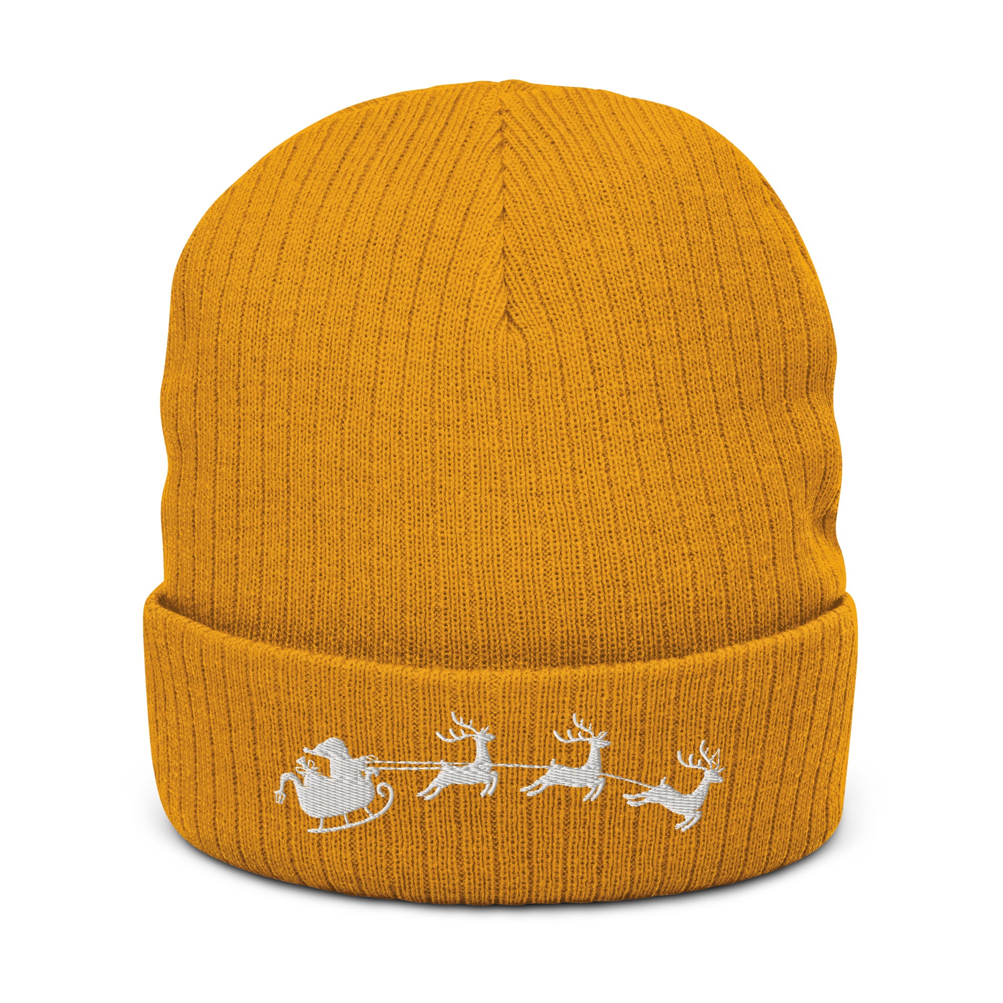 Santa's Sleigh Embroidered Ribbed knit beanie