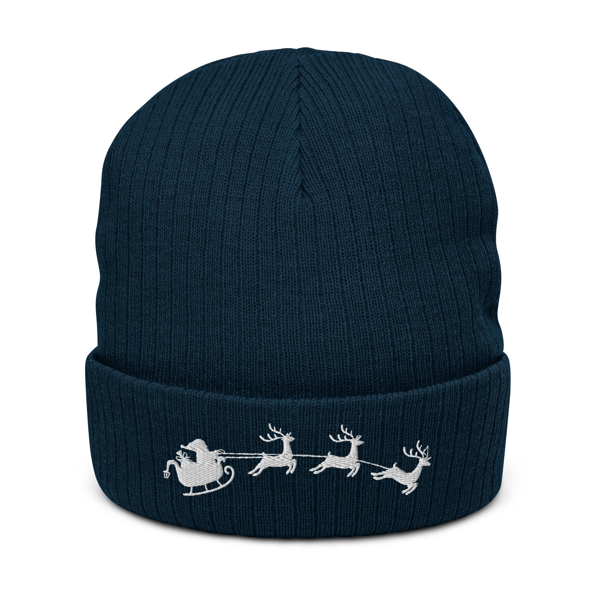 Santa's Sleigh Embroidered Ribbed knit beanie