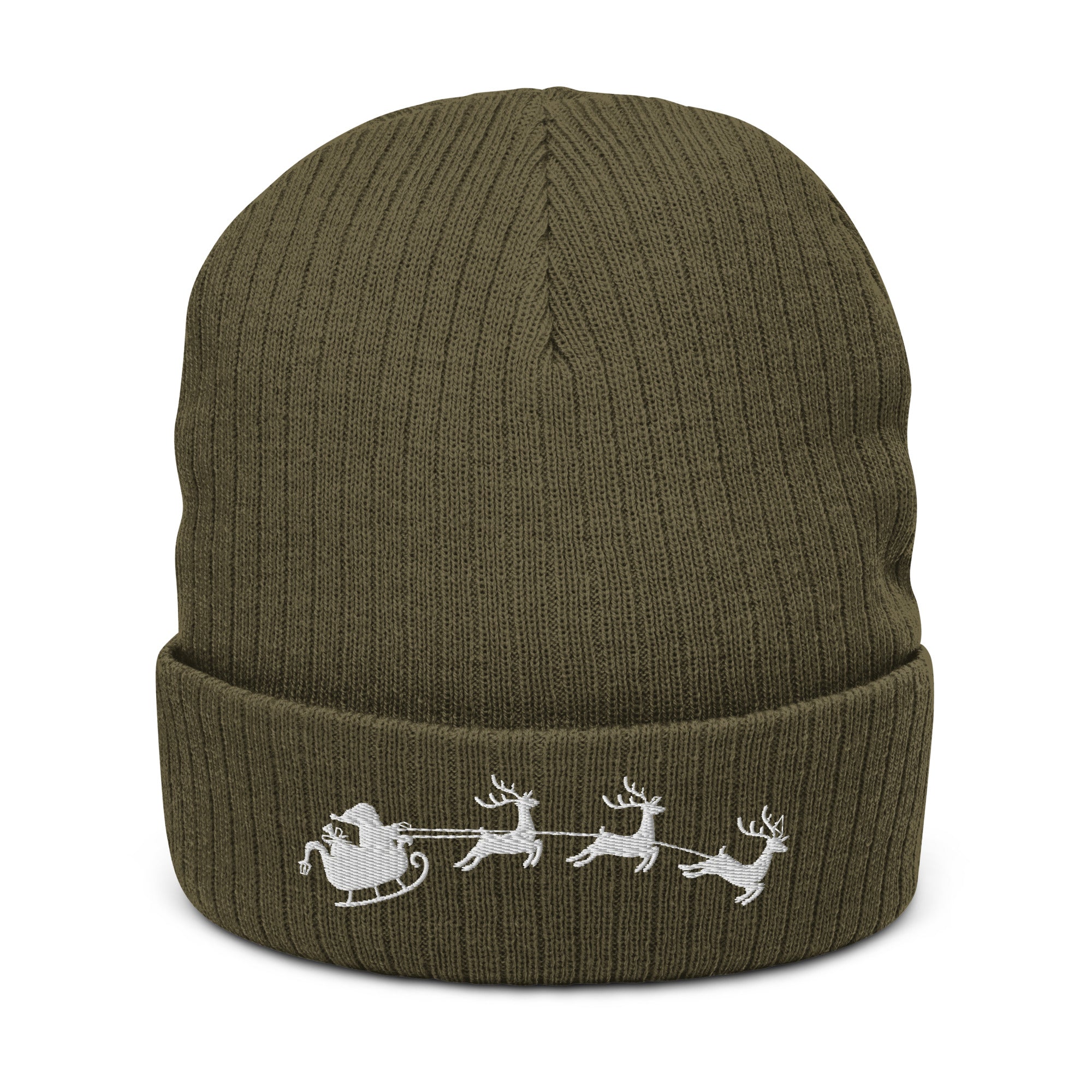 Santa's Sleigh Embroidered Ribbed knit beanie