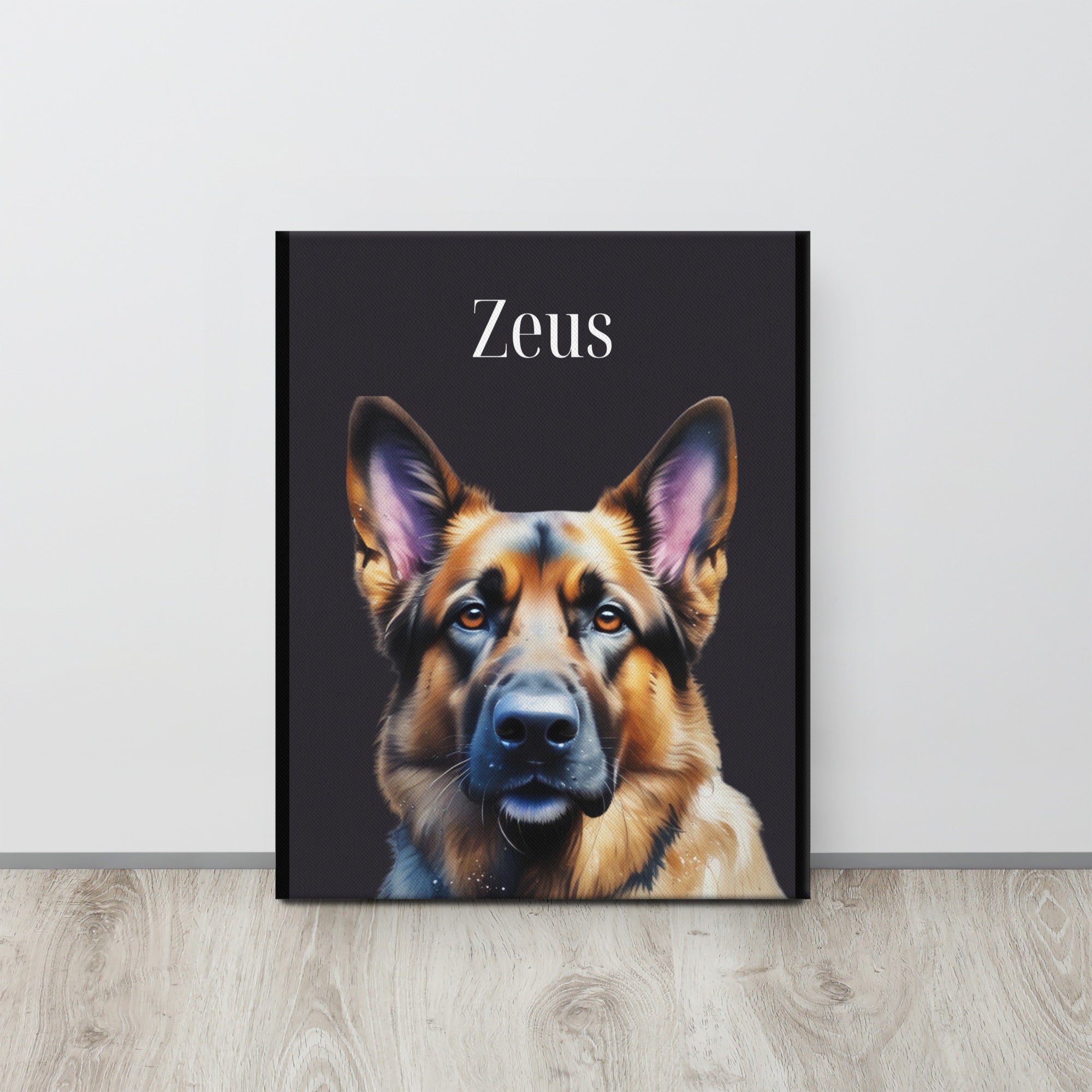 German Shepherd Watercolor Portrait on Thin Canvas, Pet Portrait Wall Art