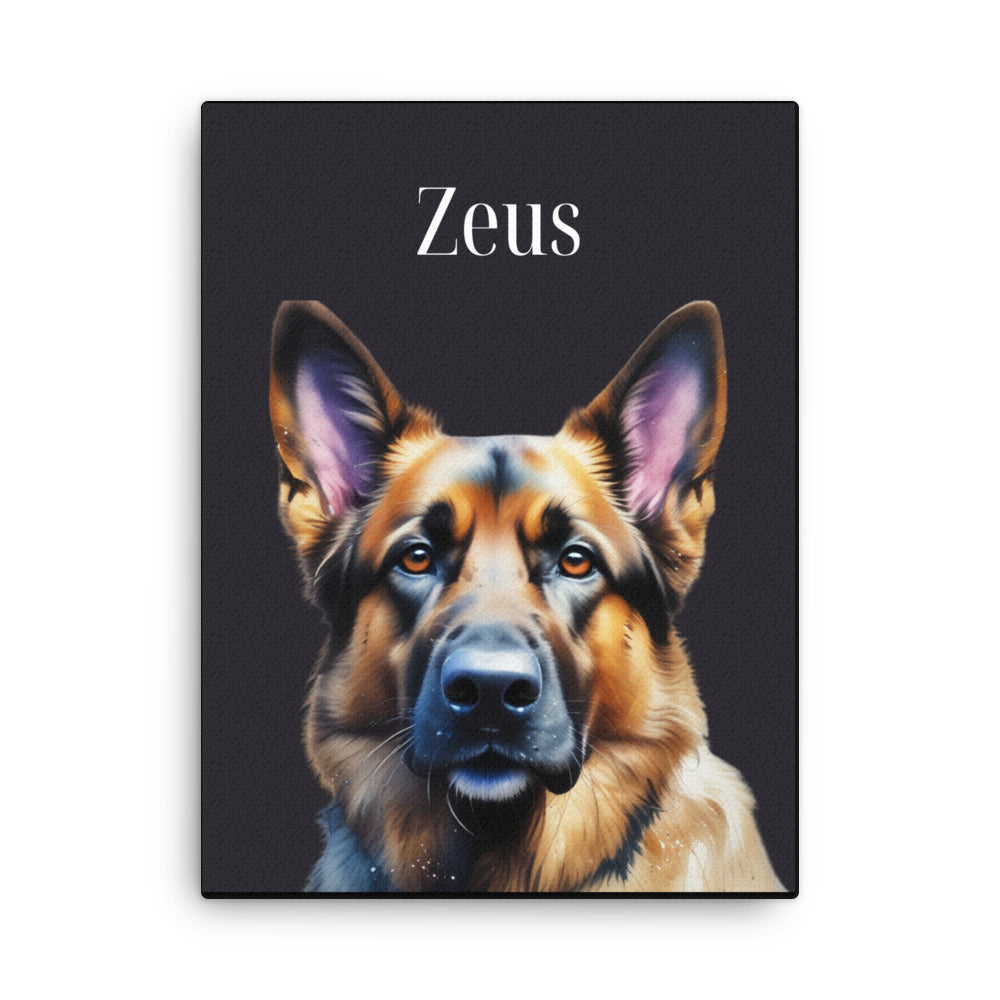 Custom German Shepherd Personalized Watercolor Portrait on Thin Canvas