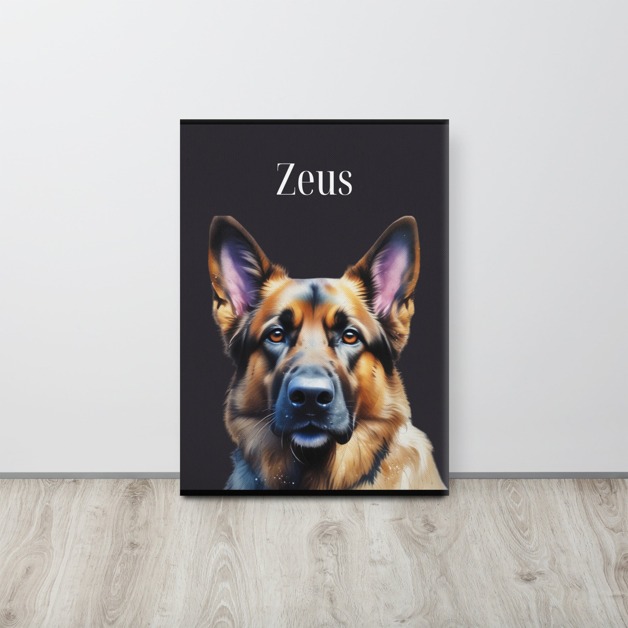 German Shepherd Watercolor Portrait on Thin Canvas, Pet Portrait Wall Art