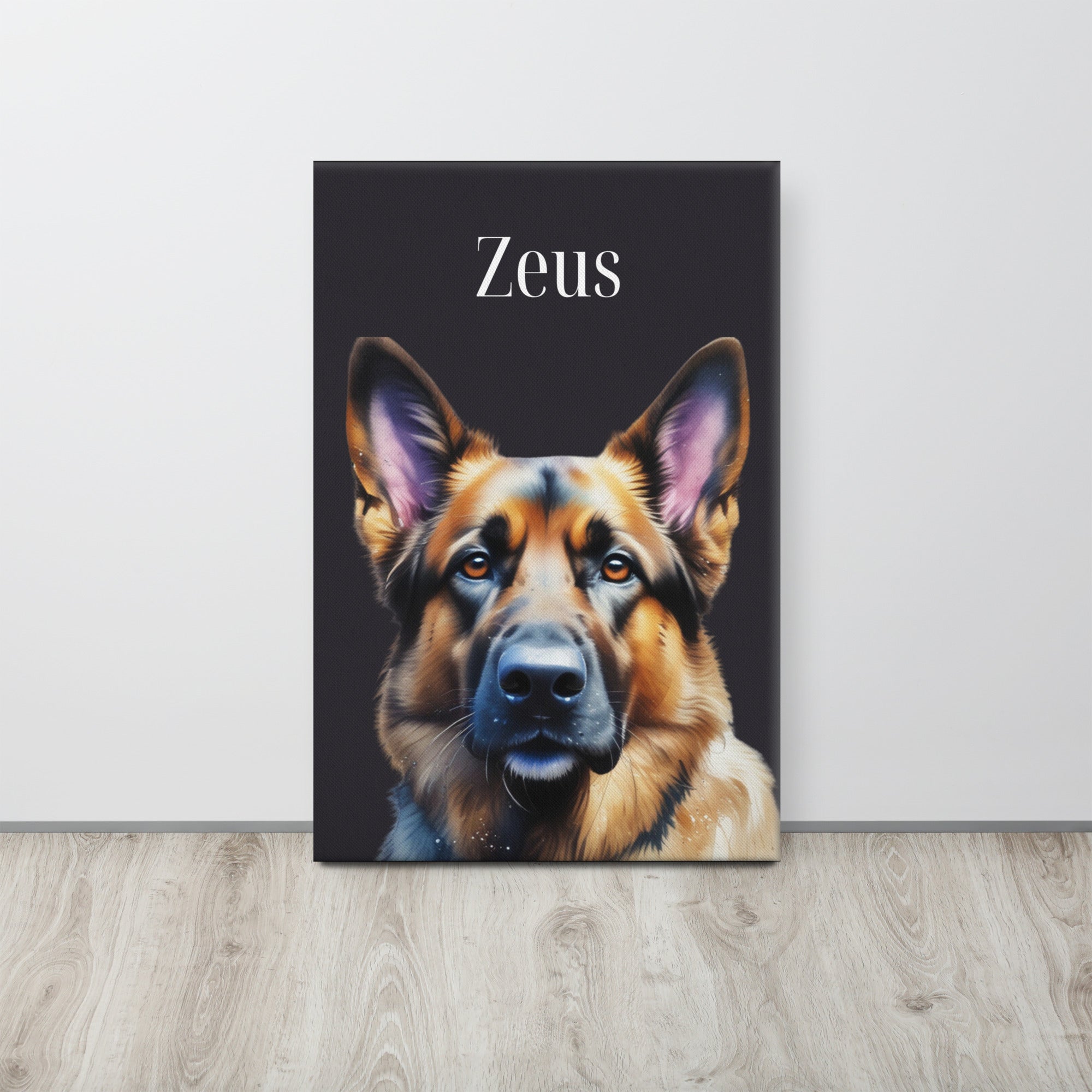 German Shepherd Watercolor Portrait on Thin Canvas, Pet Portrait Wall Art