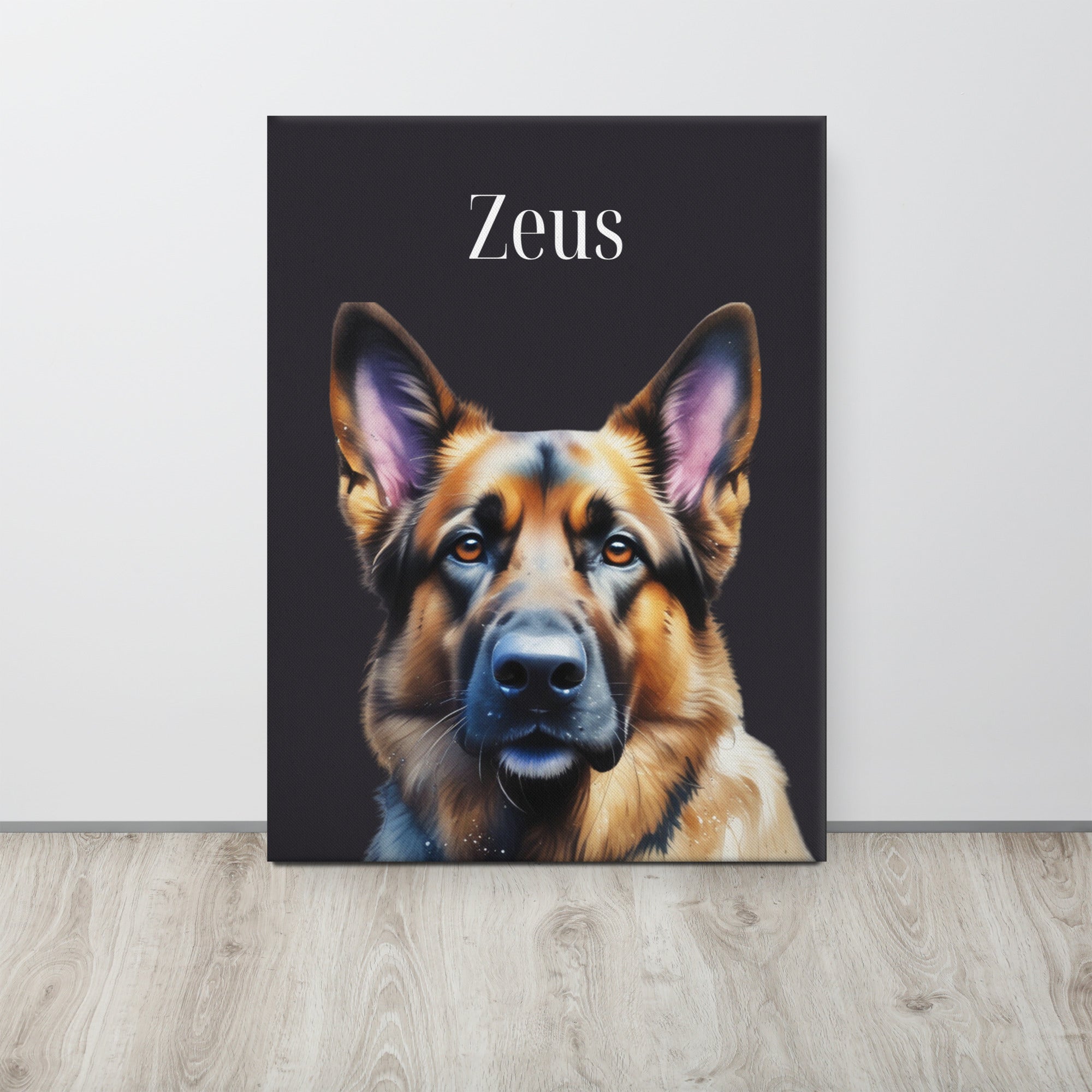 German Shepherd Watercolor Portrait on Thin Canvas, Pet Portrait Wall Art