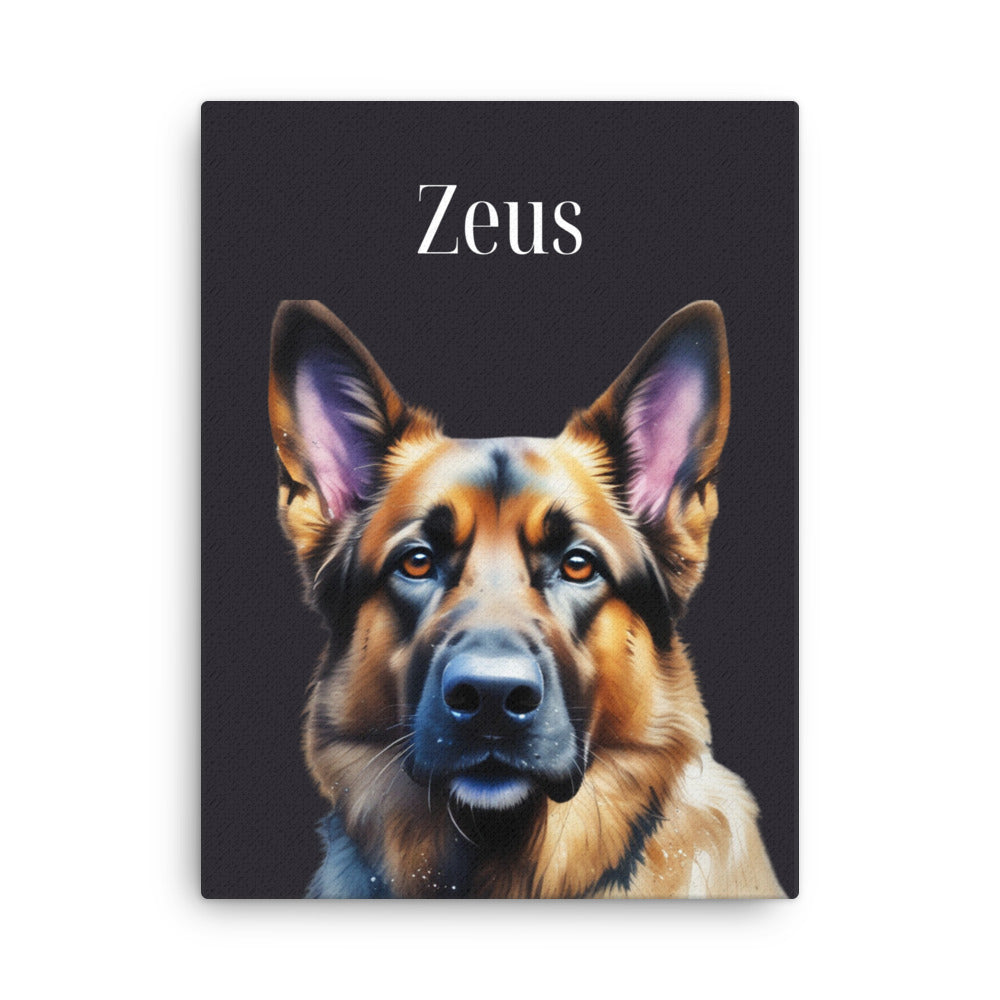 Custom German Shepherd Personalized Watercolor Portrait on Thin Canvas