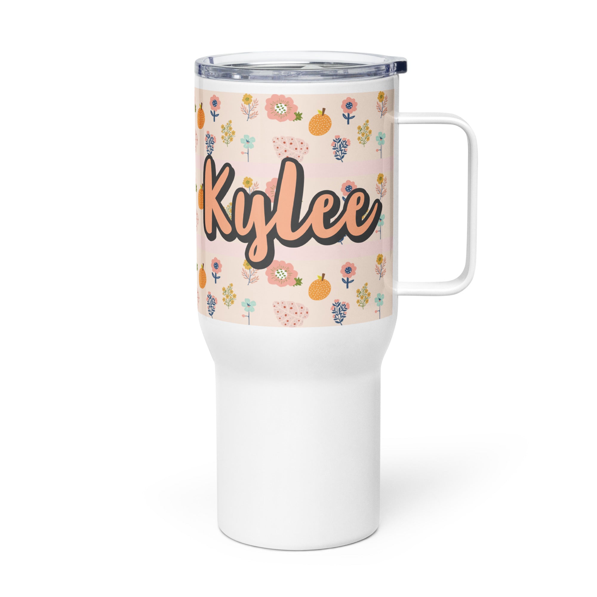 Boho Flowers Personalized 25 oz Travel mug with a handle