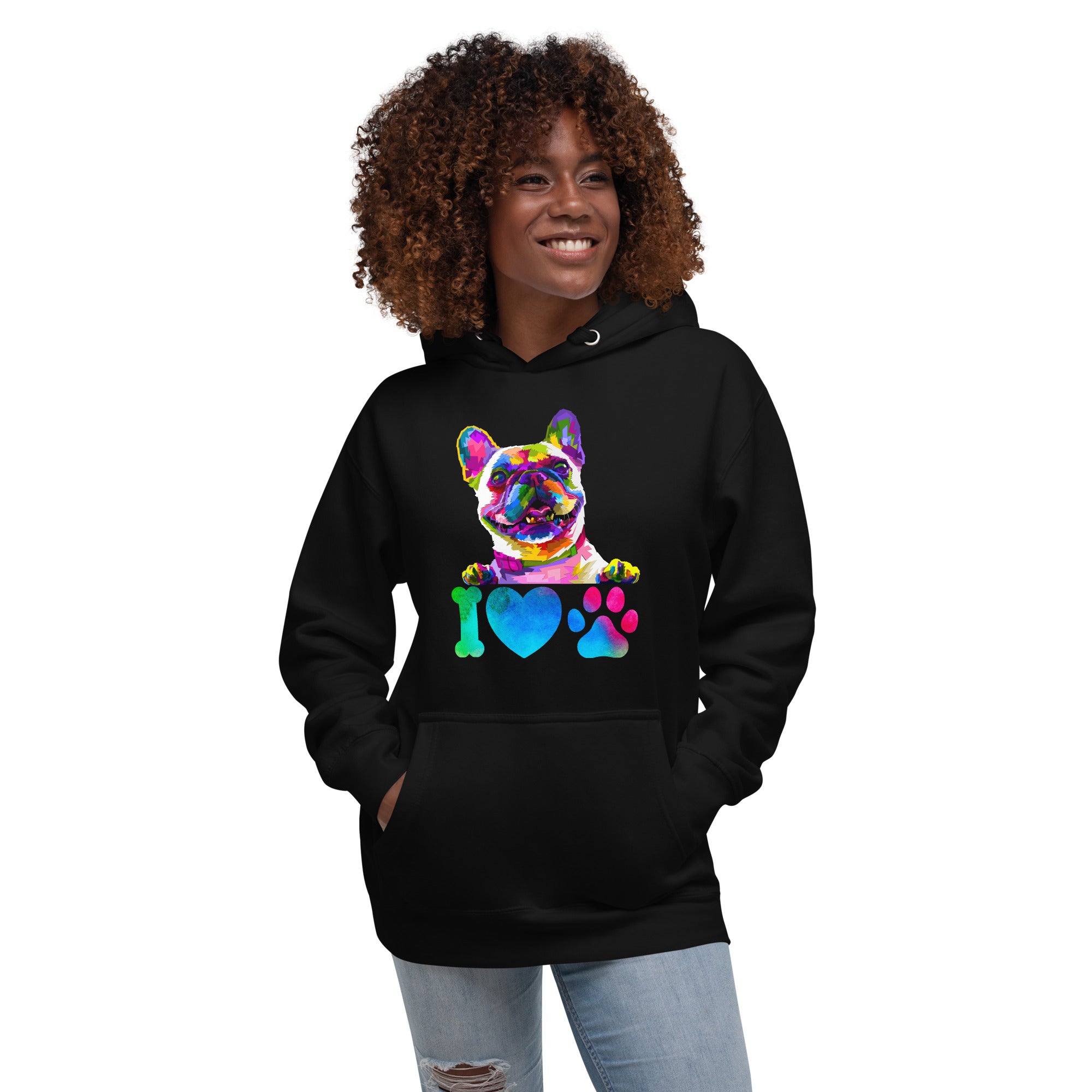 Trippy Psychedelic I Love My Dog Frenchie Unisex Hoodie Sweatshirt (Customizable)