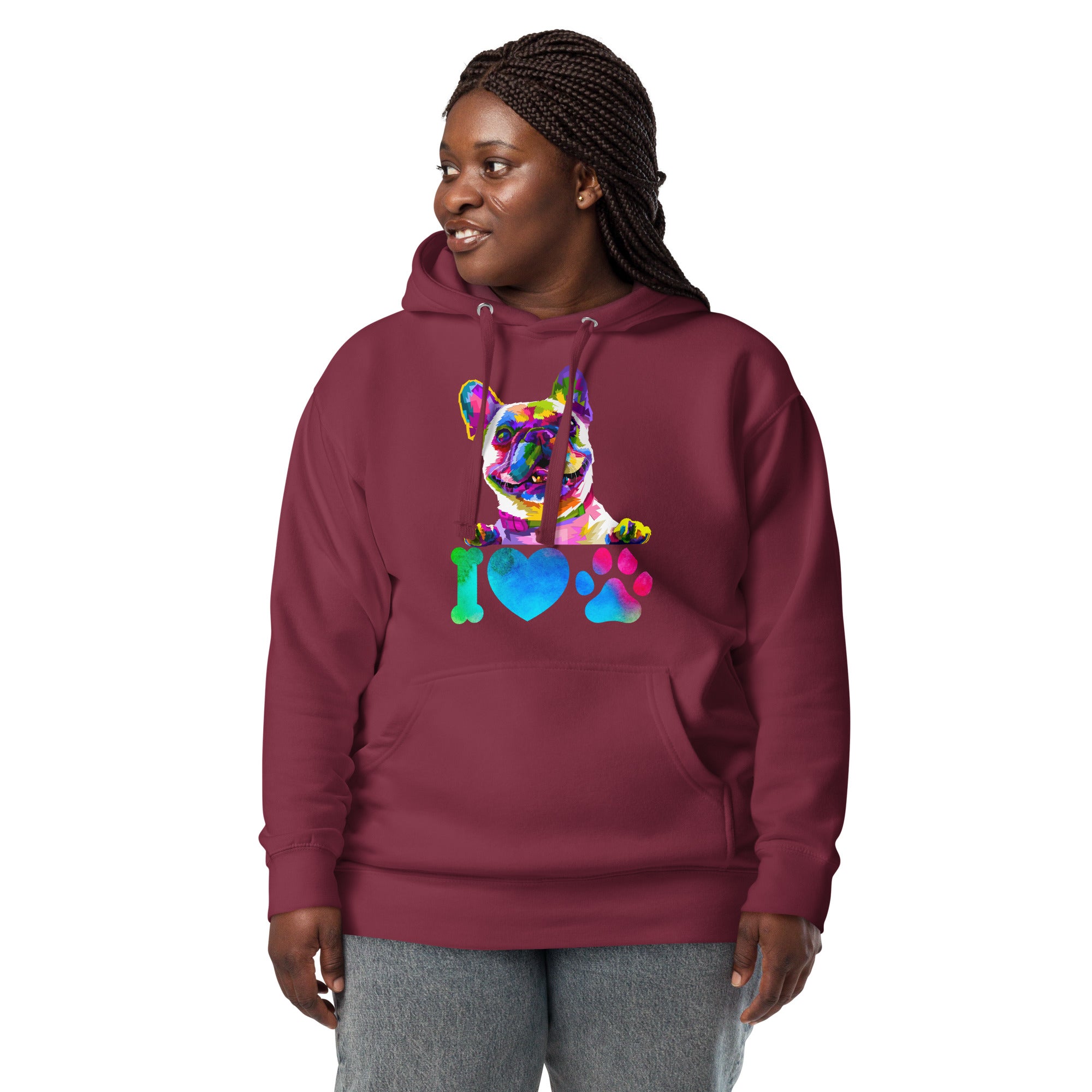 Trippy Psychedelic I Love My Dog Frenchie Unisex Hoodie Sweatshirt (Customizable)