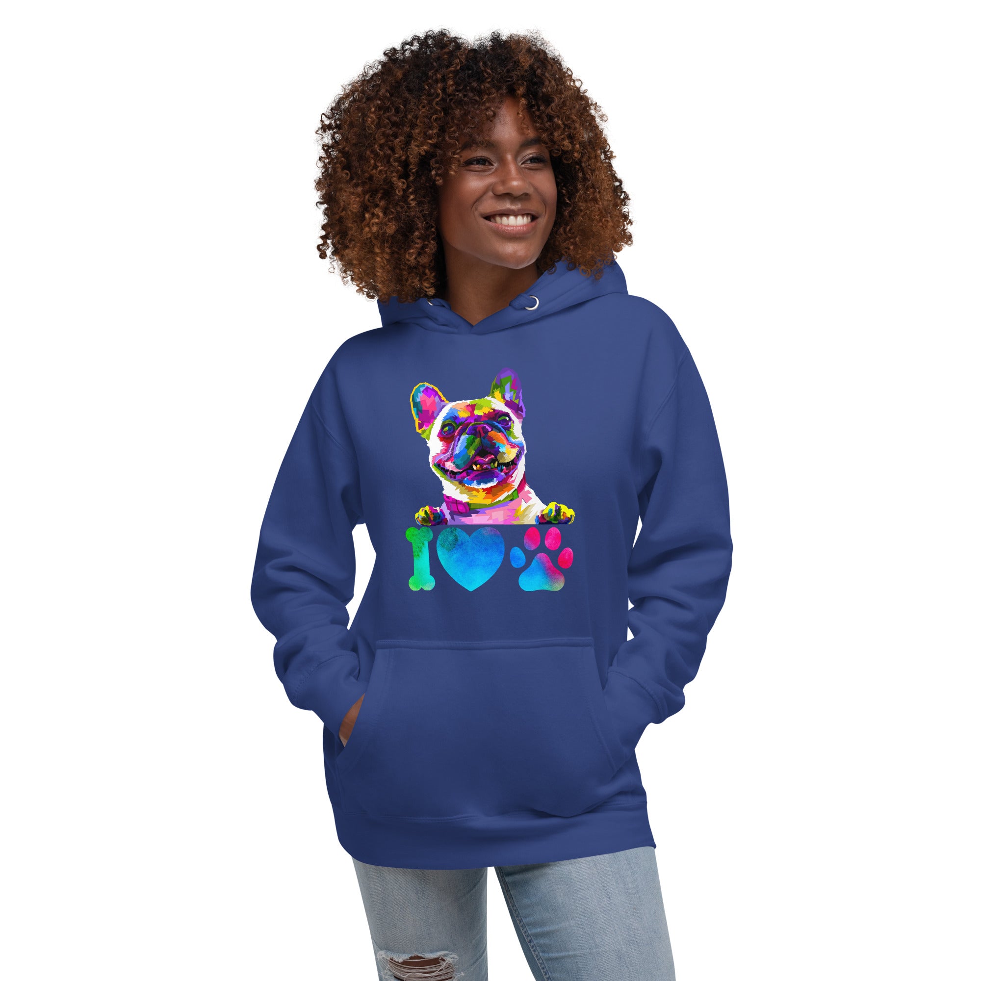 Trippy Psychedelic I Love My Dog Frenchie Unisex Hoodie Sweatshirt (Customizable)