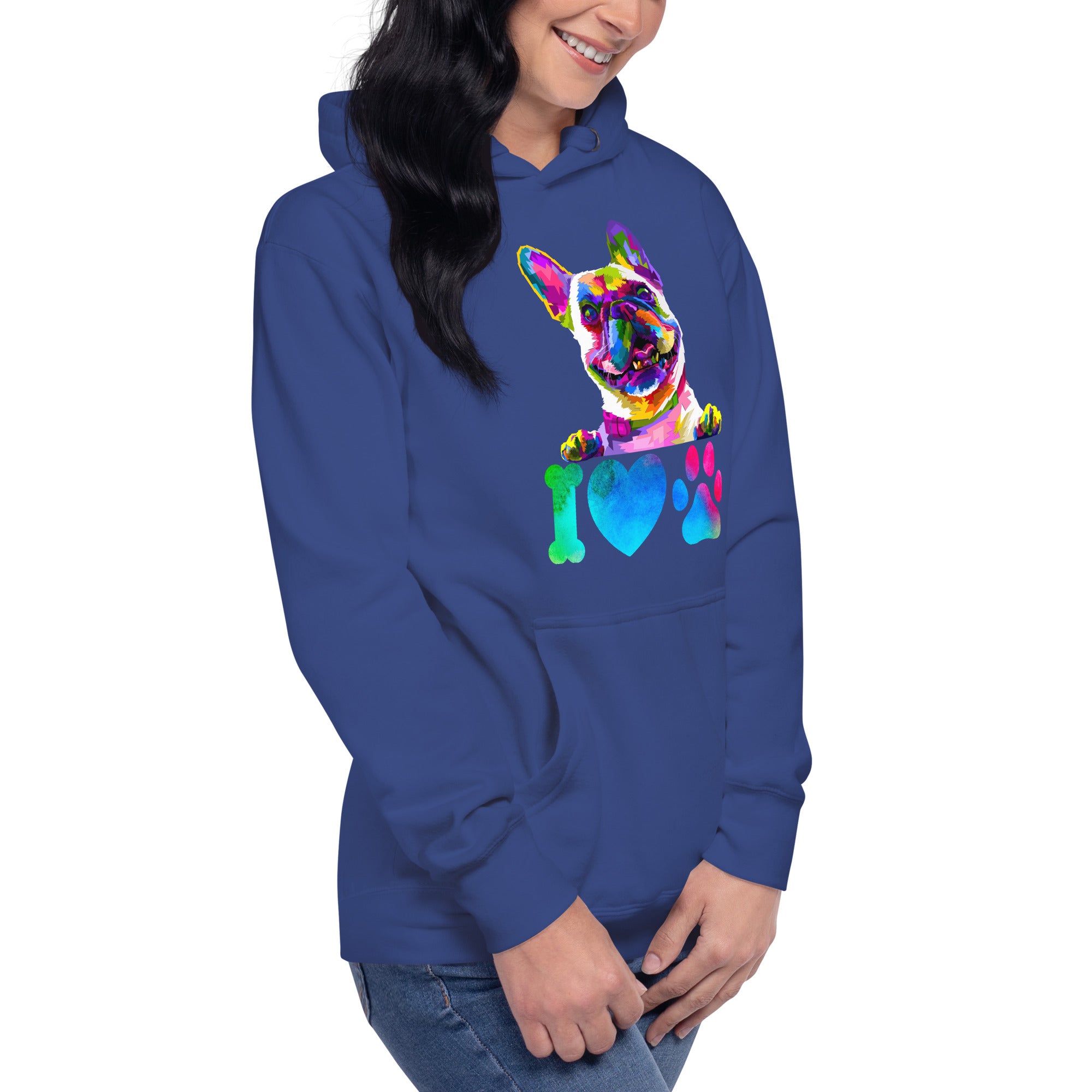 Trippy Psychedelic I Love My Dog Frenchie Unisex Hoodie Sweatshirt (Customizable)