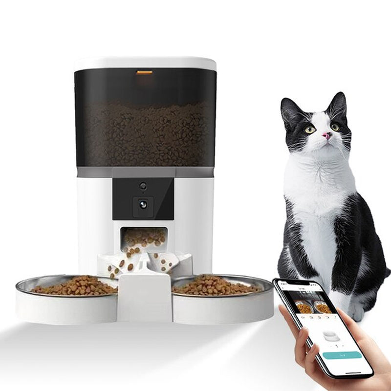 4L Automatic Cat Feeder Pet Feeder for 2 Small Animals Food Dispenser Dog Feeder with Camera Support Voice and Video Recording